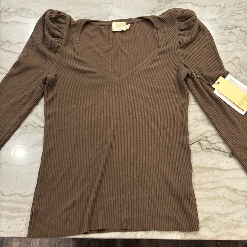Nation LTD Brown Ribbed Long Sleeve Top